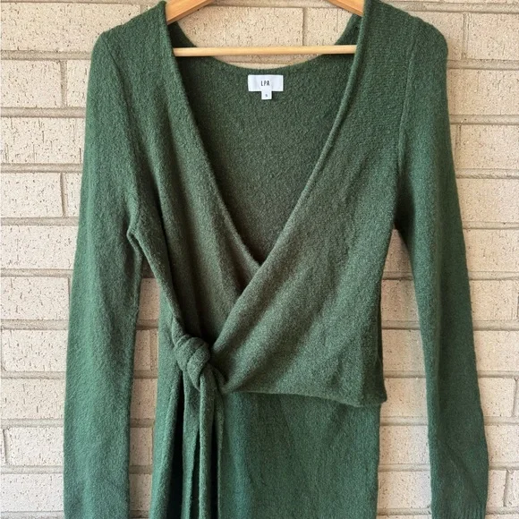 LPA Revolve Green Sweater Wrap Mini Dress Sean Size Small